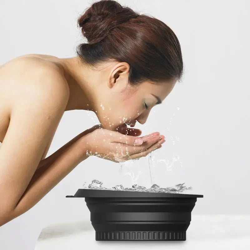 Face Ice Bath Bowl Foldable Basin Silicone Reusable Foldable Cooling Washing Basin with Build in Cube Tray for Facial Roller